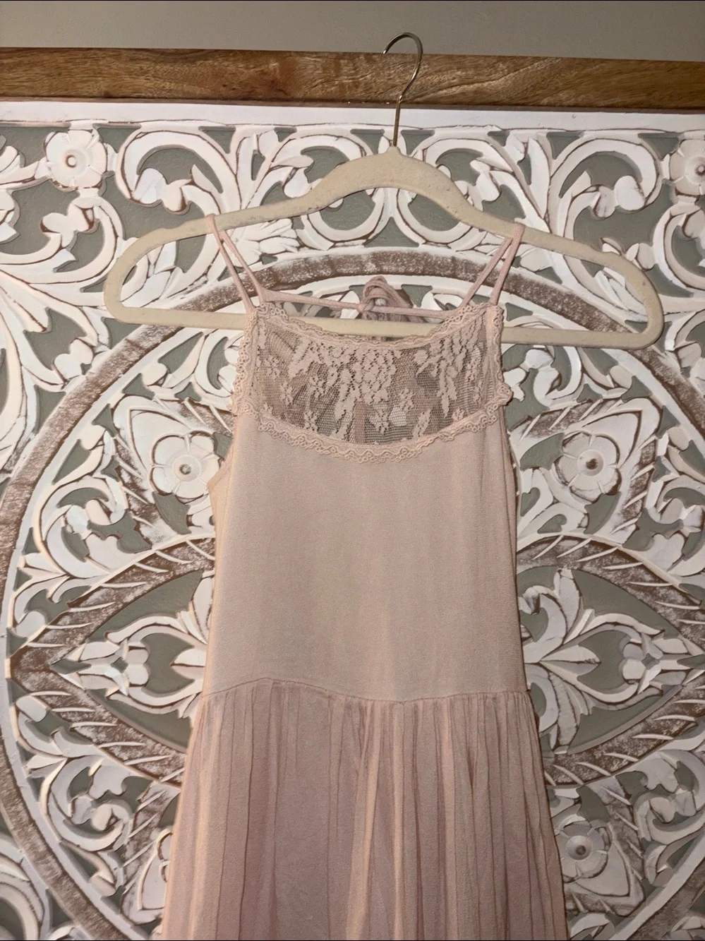 Joyfolie Mia Joy Catrin Boho Lace Tiered Maxi Chiffon Dress Blush sz 12 EUC